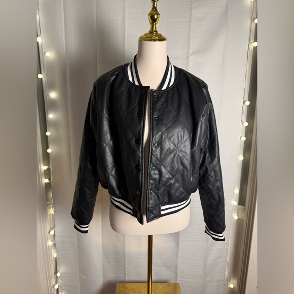 Active USA Black Varsity Jacket with Ribbed Details - Picture 8 of 8